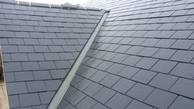 Natural slate roof with a lead valley